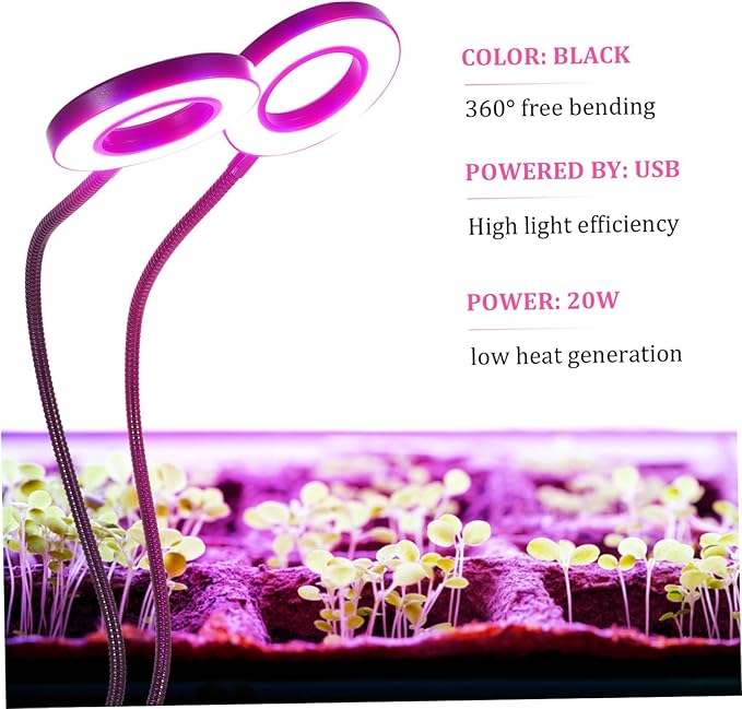 Led Plant Growth Lamp Seed Starting Grow Lights Dual-Head Clamp Light Indoor Greenhouse Lighting