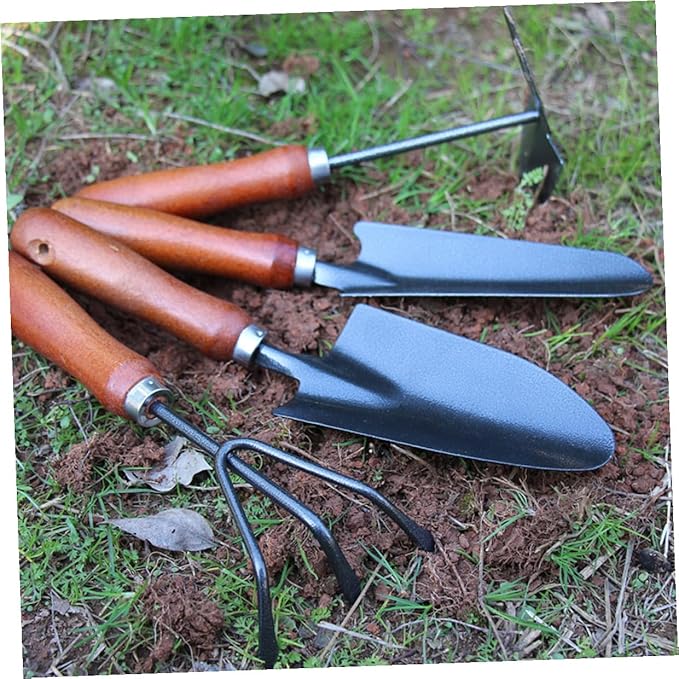 Kisangel 4pcs Mini Garden Tool Set Thickened Iron Shovels and Wooden Handles for Planting Potting and Gardening Tasks