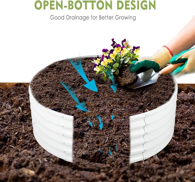 FORTUNO 2 Pcs 17 Tall 4 Ft Round Raised Garden Bed Box Galvanized Metal Outdoor High Flower Bed Steel Patio Ground Planter for Planting Vegetables and Herbs White