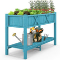 Raised Garden Bed with Legs 47 x 18 x 29 Inch Elevated Planter Box w/HIPS Frame Drainage Holes &amp Storage Shelf Standing Raised Planter for Flowers Herbs Outdoor Balcony Backyard (Blue)