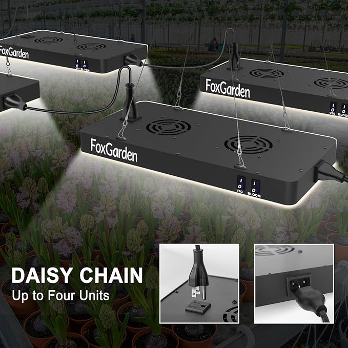FOXGARDEN 1000W LED Full Spectrum 2×2ft Coverage Grow Light for Indoor Plants 680PCS LEDs Dual Built-in Fans Daisy Chain Function Veg &amp Bloom Dual Mode Ideal for Seed Starting
