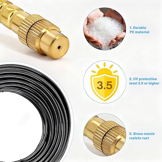 360° Adjustable Drip Irrigation System - Compatible 1/4 Irrigation System 50FT Garden Watering Atomizing System with 15 Nozzles Greenhouse Accessories for Yard Lawn Plants Garden