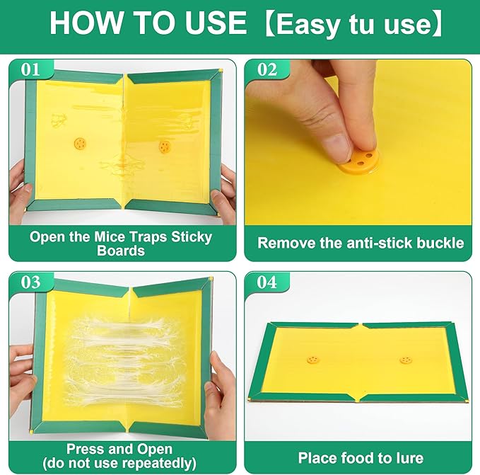 24 Pack Sticky Mouse Traps Sticky Traps for Rats Mice Rodents Snakes No Touch Indoor Mouse Traps for Home Kitchen Garage Attic Basements Easy to Set Green