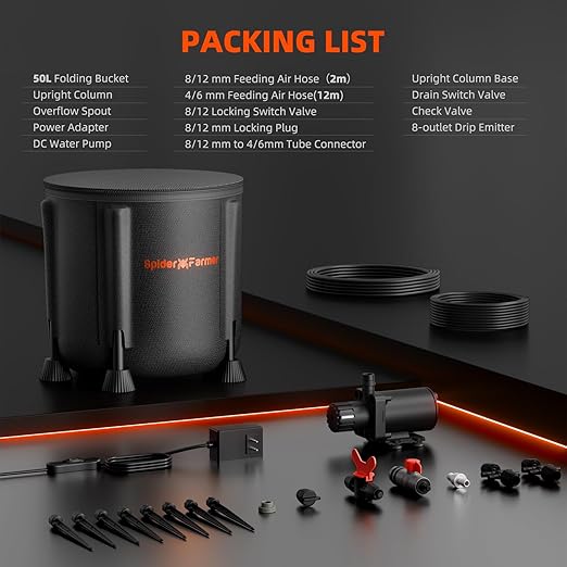 Spider Farmer Auto Drip Irrigation System Kits with 13-Gallon Bucket 25W Water Pump Low Water Level Sensor Complete Indoor Automatic Watering System for Grow Tent/Greenhouse/Lawn