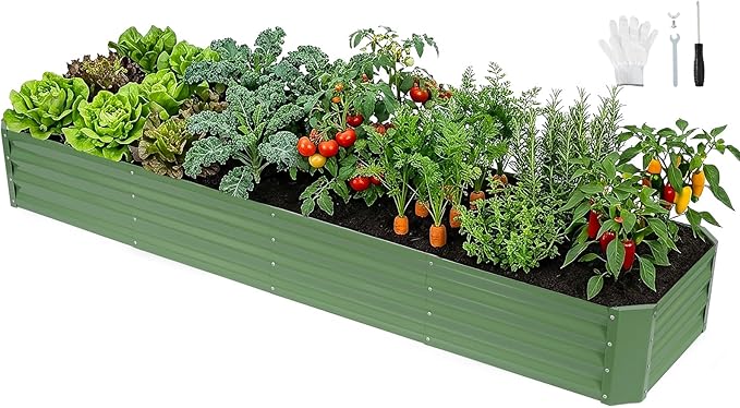 INNO STAGE 8×2×1ft Galvanized Raised Garden Bed Kit Galvanized Planter Raised Garden Boxes Outdoor Large Metal Raised Garden Beds for Vegetables Flowers Herbs and Succulents OliverGreen