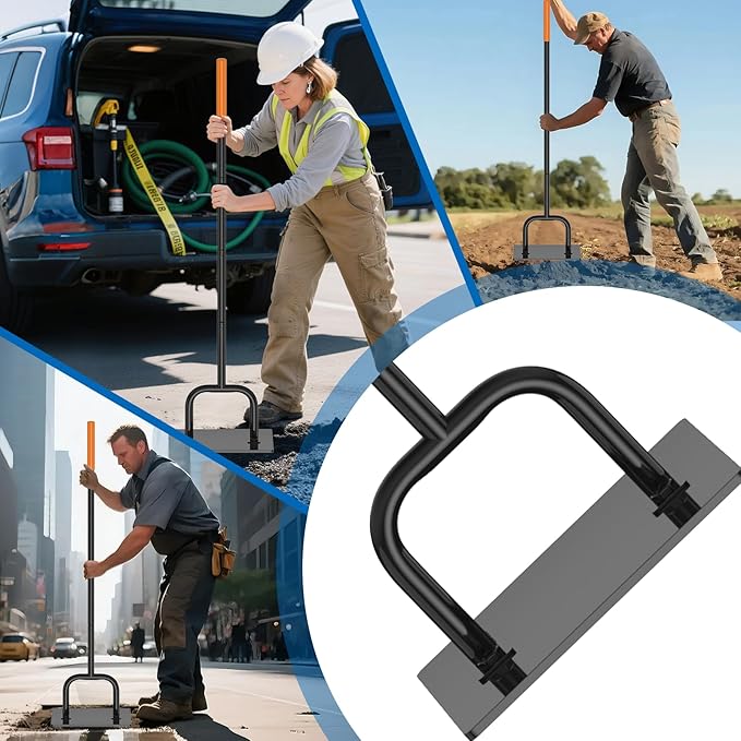 Effort-Saving Ergonomic Garden U-Shaped Steel Tamper10x10Inch 3Sections 57Inch Overall Length with Rubber Grip for Compacting Soil Gravel Asphalt and Driveways Garden Landscaping Tools