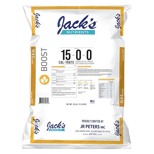 Jack’s Nutrients 15-0-0 Cal-Trate Water-Soluble Fertilizer 25lbs – A Boost of CA + Micros for Strong Leaf Growth
