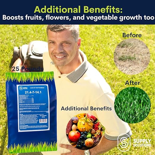 Supply Solutions 21.4-7-14.1 Lawn and Turf Fertilizer with Iron - Achieves a Lush Green Lawn in Weeks - Turf Builder for All Grass Types - for Greener Grass Fertilizer (25lbs)