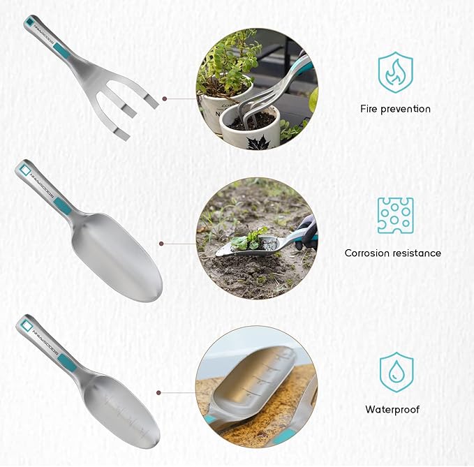 Garden Tool Set Die-cast Aluminum Gardening Hand Tools Tools 3 Piece by GOODSMANN Includes Hand Trowel Transplant Trowel Silver &amp Blue 9149-24301-03A 0