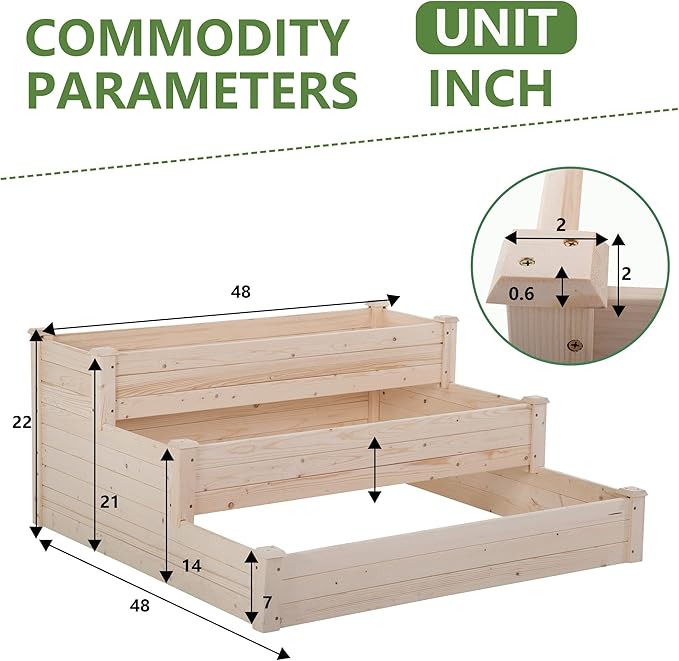 BLKMTY Raised Garden Bed 3 Tier Wood Planter Box for Vegetables Elevated Flower Box Outdoor Tiered Stackable Planters for Gardening Flower Above Ground Wooden Box in Patio Backyard Natural