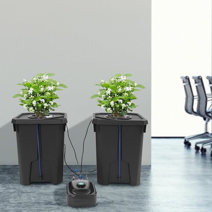2-Pack 27L Hydroponic System Kit DWC Deep Water Culture Bucket with Drip Irrigation Indoor Herb Vegetable Growing System 12x12x16inch 7.13Gal Recirculating Garden for Home Office Balcony