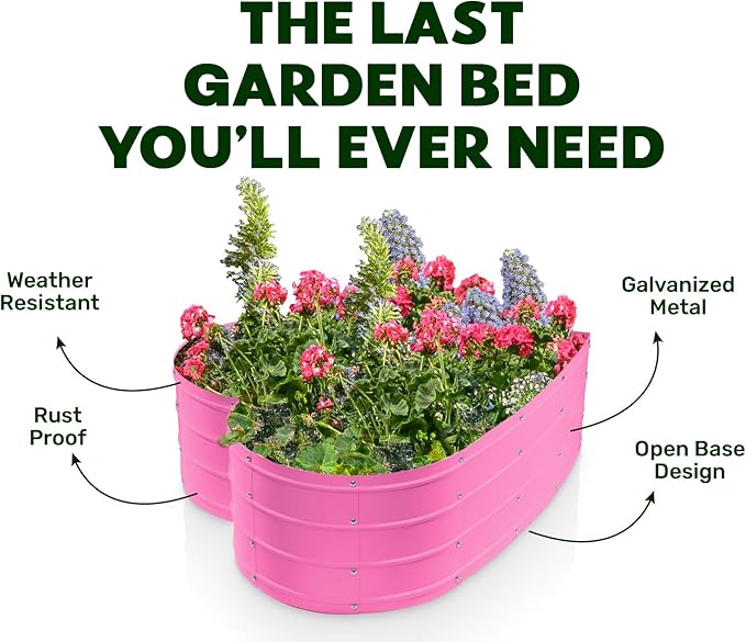 Plant &amp Plot Galvanized Raised Garden Beds Outdoor // Planter Raised Beds for Gardening Vegetables Flowers // Large Metal Garden Box (Pink) // Tool-Free Assembly
