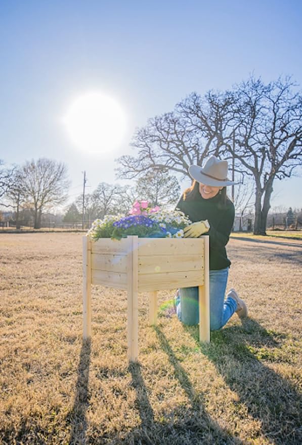 Zylina Wood Raised Garden Bed - ACCENT CORNER Planter 22x22x26 Raised Planter Boxes for Outdoor with Legs and Liner Garden Beds Outdoors Grow Vegetables Herbs and Flowers for Patio or Backyard.
