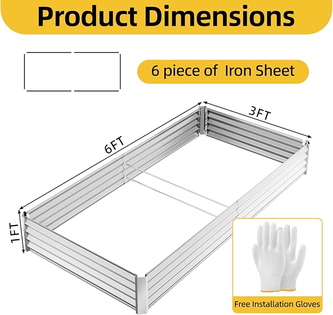 SUPERLELE 6x3x1ft Silver Galvanized Raised Garden Bed Thickened Metal Planter Box for Outdoor Vegetables &amp Flowers 72 L x 36 W x 12 H
