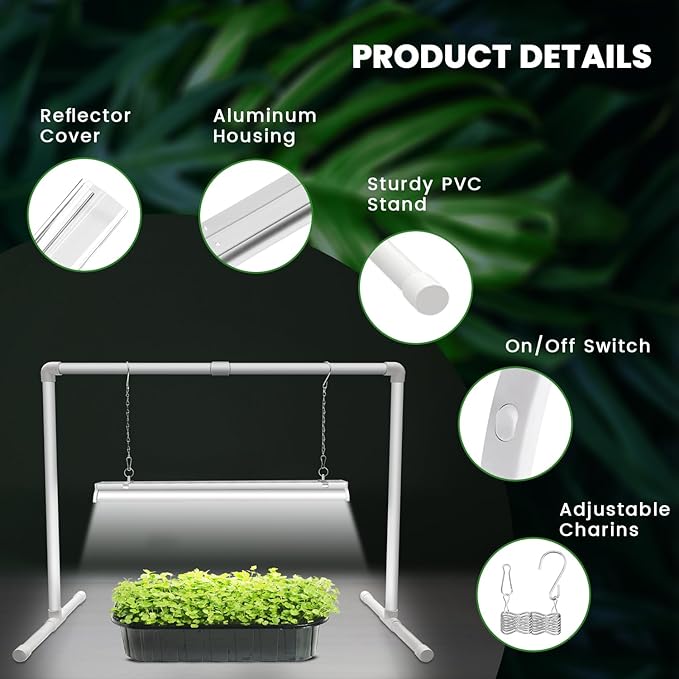 Wolezek Grow Lights for Seed Starting with Stand 2ft T5 144 LEDs Full Spectrum Seedling Grow Light for Indoor Plants 32W High Output Seed Starter Light Kit Height Adjustable ON-Off Switch