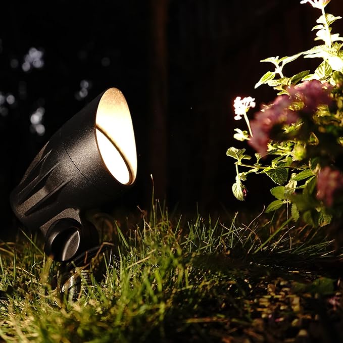 Low Voltage Spotlight 6PK Landscape Lighting 5W LED Floodlight 12V Metal Spot Light 400 Lumen 2700K Warm White Spike Stake and Connector for Garden Yard Lawn Driveway