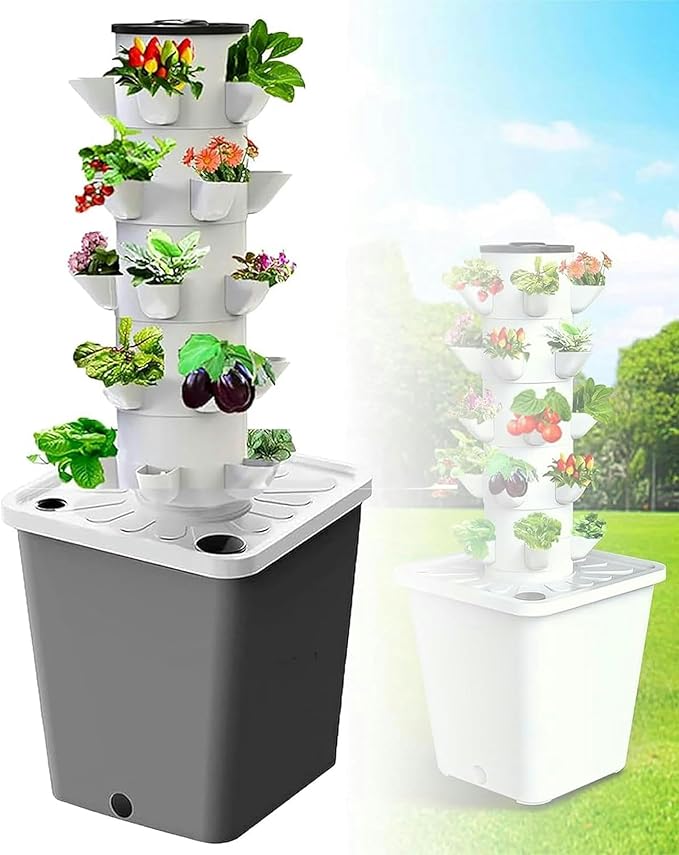 4/5/6 Floors - Hydroponic Culture for Garden with Hydroponic Tower Hydroponic Tower for Plants - with Hydration Herbal Timer Fruits Vegetables Whi