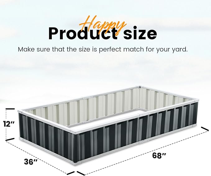 KING BIRD Raised Garden Bed 68 x 36 x 12 (2 Packs) Galvanized Steel Metal Outdoor Planter Kit Box for Vegetables Flowers Fruits and Herbs Dark Grey