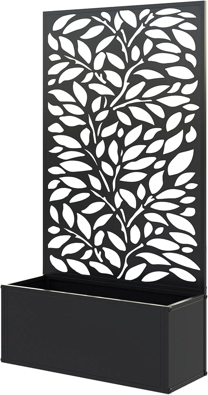 Metal Raised Garden Bed with Trellis Galvanized Planter Metal Planter Box with Trellis 24 L x 9.1 W x 44.5 H (Branch &amp Leaf)