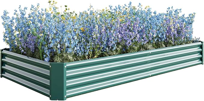 Raised Garden BedRaised Beds for Gardening Outdoor for Vegetables Flowers Ground Planter BoxGalvanized Raised Garden Beds. (Green with 8x4x1ft)