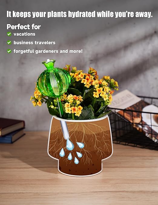 NiHome Cactus-Shaped Glass Plant Self-Watering Globes 6-Pack Glass Waterer Stakes for Potted Plants Automatic Mini Irrigation System Adorable Gardening Tool (Green 3 Large + 3 Medium)