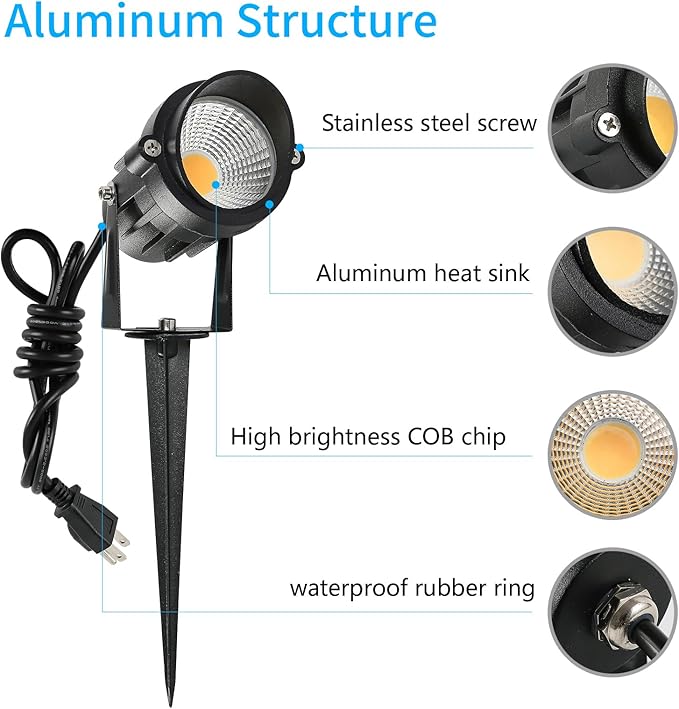 Outdoor Landscape Lights 7W 700LM110V 120V LED Spot LightsWaterproof Landscape Spotlights3CCT Selectable US-3 Plug in Tree UplightsMount Wall Lamp Spiked Stand for Yard PathwayPack of 8