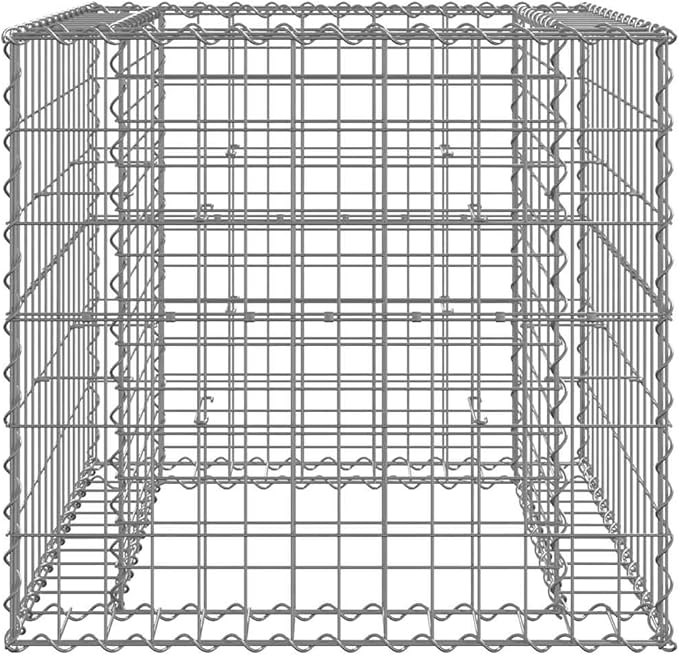 Gabion Basket Silver Galvanized Iron 27.6x27.6x25.6 Inch Square Durable Outdoor Planter Raised Garden Bed for Patio