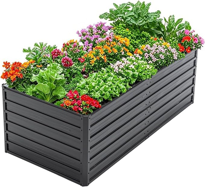 Anwick 6x3x2 FT Galvanized Raised Garden Bed Kits - Garden Planters for Outside Rectangular Metal Planters Box Deep Root Planters for Outdoor Plants Vegetables Flowers (6x3x2FT)