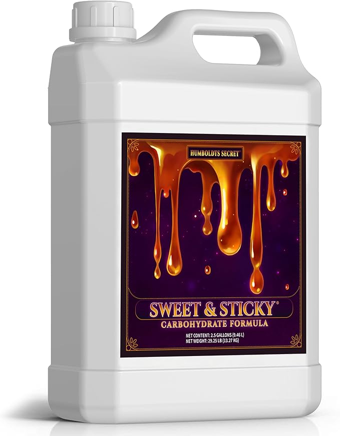 Humboldts Secret Sweet &amp Sticky Carbohydrate and Saccharide Plant Energy Additive | Indoor and Outdoor Plant Nutrients Enhancer for Growth and Aroma | Boosts Flavor and Development | 2.5 Gallon