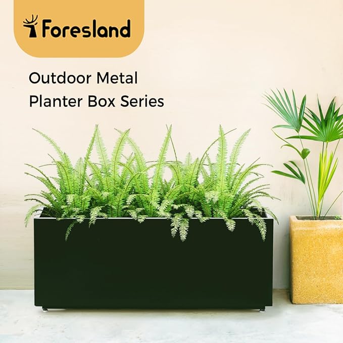 40Wx12Dx16H Metal Planter Raised Garden Bed Rectangular Planter Box for Outdoor Plants Vegetables &amp Vines Features Drainage Holes &amp Adjustable Feet Easy Assembly Black