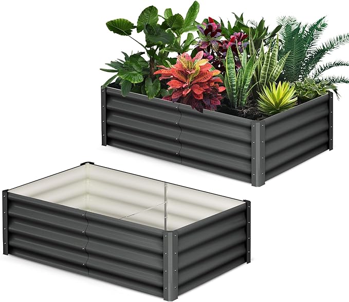 6x3x1 FT Galvanized Raised Garden Beds Large Raised Beds for Gardening Above Ground Garden Bed Outdoor Metal Planter Boxes Outdoor for Vegetables Flowers Fruits Dark Grey 2 Pcs