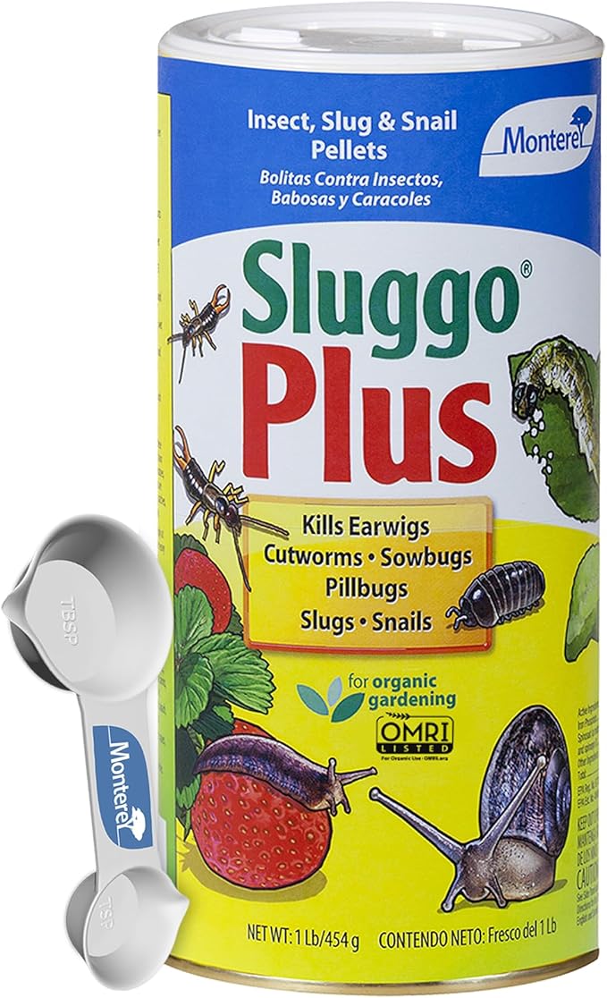 Monterey Sluggo Plus Bundled with Measuring Spoon - Snail &amp Slug Killer Plus Controls Other Insects OMRI Listed for Organic Gardening - 1 lb