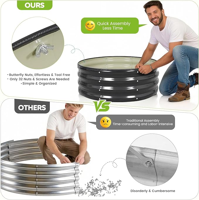 ZORMY Galvanized Raised Garden Bed Outdoor Round Metal Planter Boxes 2 Pcs 3x3x1ft Steel Raised Bed Kit for Planting Vegetables Fruits Flowers(Grey)