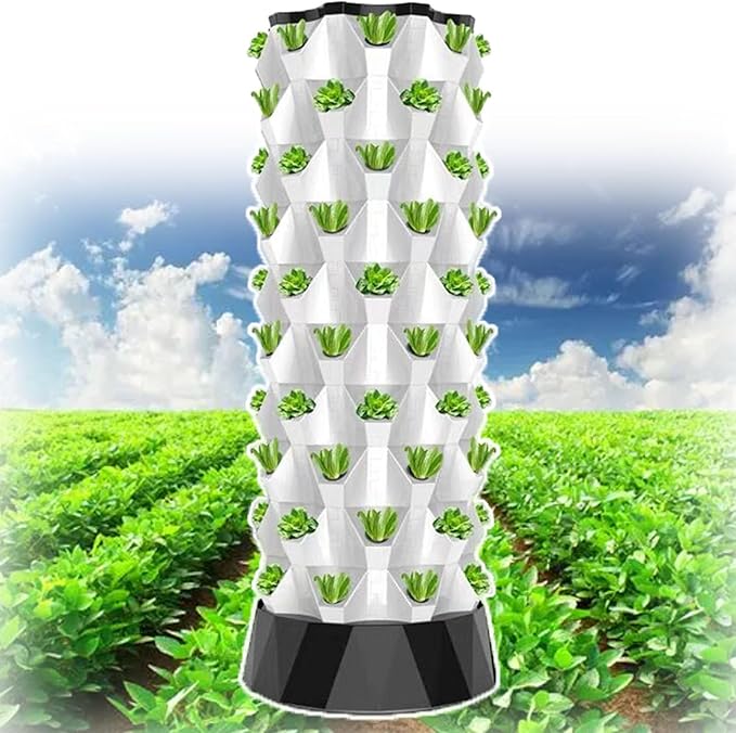 Hydroponic Tower Growing SystemDIY Hydroponics Farm Equipment Aeroponicfor Herbs Fruits and Vegetables with Hydrating Pump Adapter Net Pots8floors