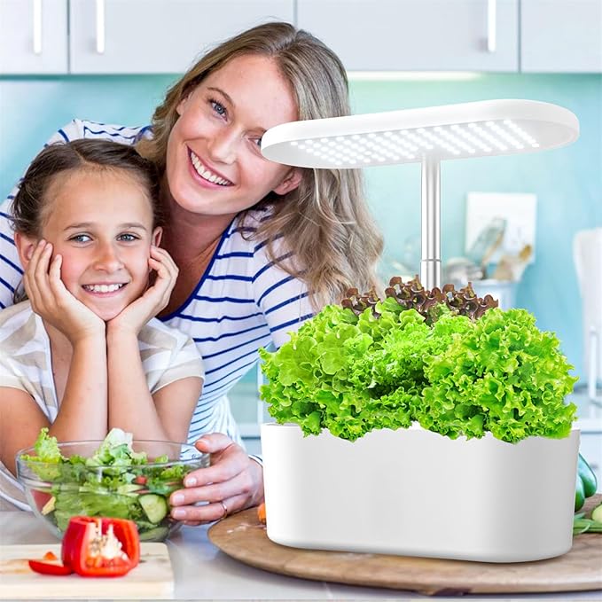 Hydroponics Growing SystemIndoor Garden Hydroponics Growing System10 Pods Smart Herb Garden Kit Indoorwith LED Grow LightPlants Germination Kit(No Seeds) with Pump System White