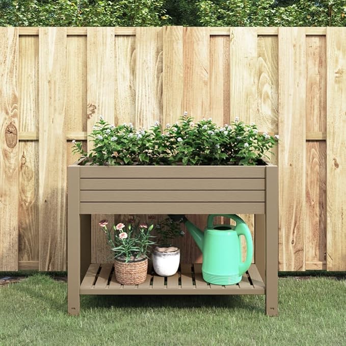 Garden Raised Bed Light Brown for Vegetables Herbs Planting Flower Gardening Outdoor - 43.3x17.7x31.1 Polypropylene