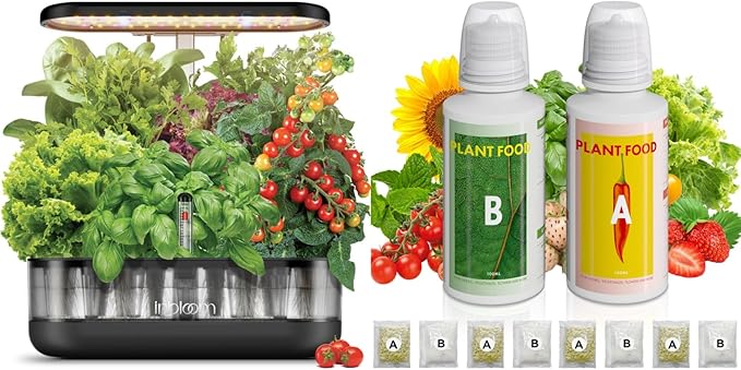 inbloom 12 Pods Hydroponics Growing System Transparent Black and Hydroponics Plant Food 1000 ml