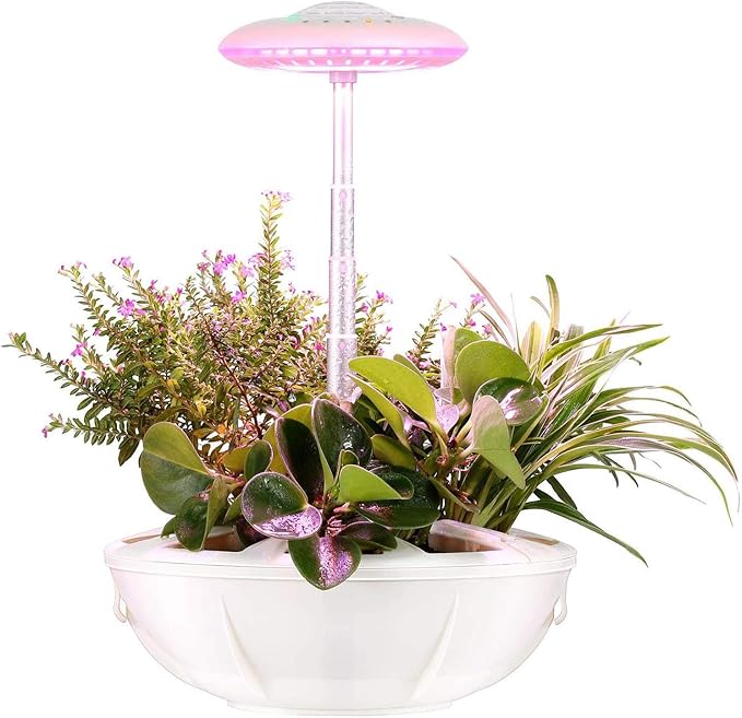 Hydroponic Growing Systems Height Adjustable Indoor Herb Garden Kit with Lamp Hydroponic Self-Watering Automatic Germination Kit for Herbs &amp Vegetables (White)
