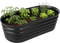Relaxdays Raised Bed Galvanised Metal Flowers Plants &amp Vegetables H 45 x W 150 x D 60 cm Oval Plant Bed Black