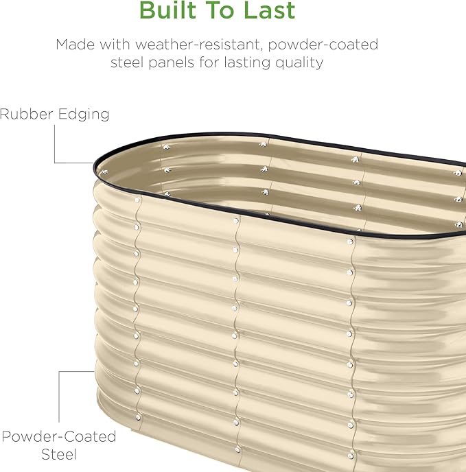 Best Choice Products 4x2x2ft Outdoor Metal Raised Garden Bed Oval Deep Root Planter Box for Vegetables Flowers Herbs and Succulents w/ 101 Gallon Capacity Rubber Edge Guard - Beige