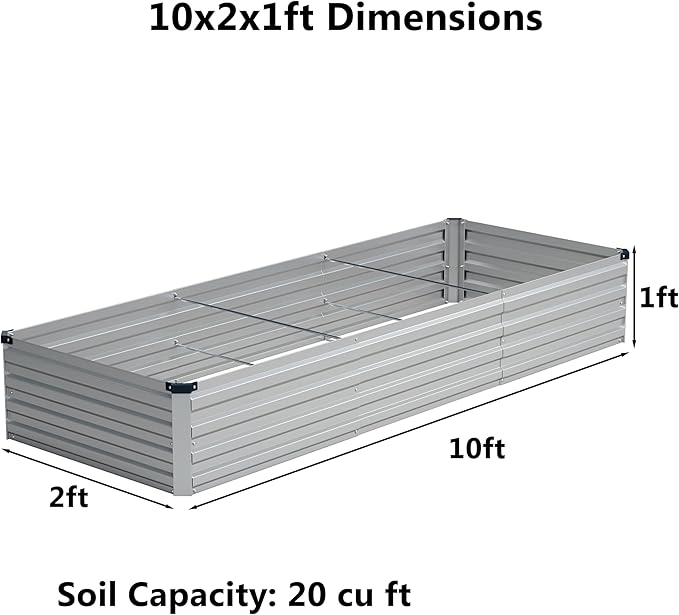 10x2x1ft(2 Pack) Galvanized Raised Garden BedOutdoor Planter Boxes Metal Patio Kit Planting Bed for Vegetables FlowersSilver