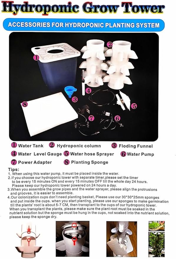 Hydroponic Growing Tower System Kit 30-Plant Vertical Hydroponics Garden Tower with LED Grow Light for Outdoor Indoor Herbs Fruits Vegetables Smart Garden Planter Kit