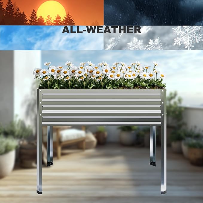 Galvanized Raised Garden Bed with Legs 2PCS 48x18x31.5 Inch Elevated Metal Planter Box 300lbs Capacity for Vegetables Flowers Herbs. Suitable for Garden Balcony Patio Backyard.