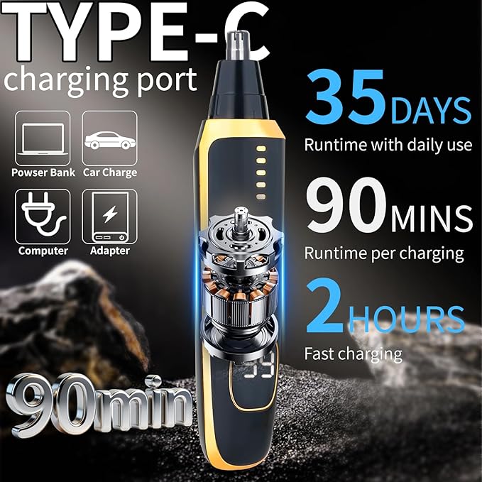 LED Display Eyebrow &amp Nose Hair Trimmer Clipper for Men Women2026 Rechargeable 2 in 1 Painless Ear &amp Facial Hair Trimmer with Powerful Motor and Dual-Edge Blades Easy Cleansing (Black)