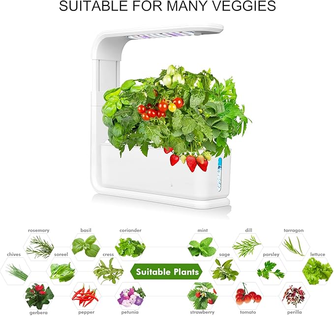 Hydroponics Growing System Indoor Herb Garden with 3 Kinds of Led Grow Light 10h Timer 3 Holes 3 Inch Adjustable Light Stand Transparent Water Level Smart Garden Hydroponic Indoor Black