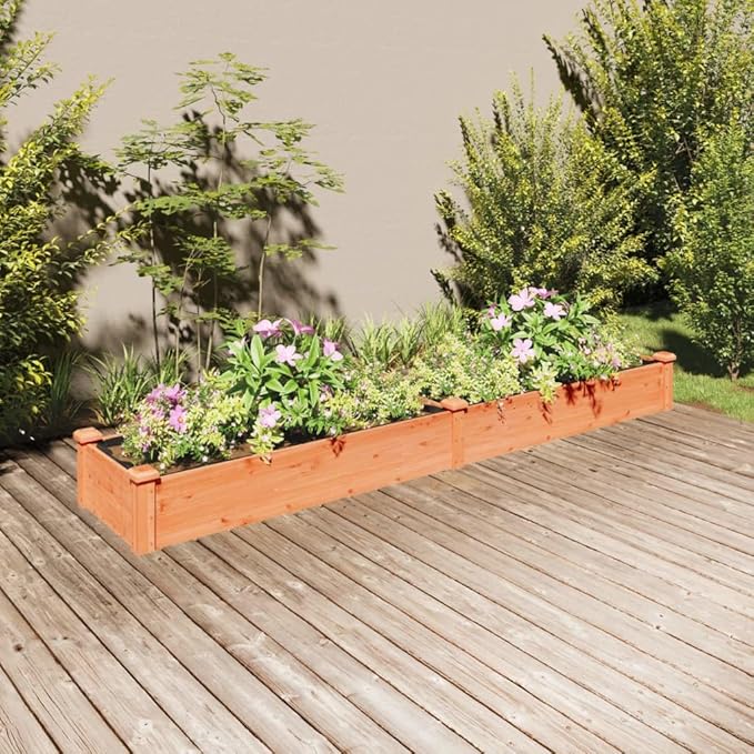 Large Garden Raised Bed Brown Solid Fir Wood Outdoor Planter for Vegetables Flowers Herbs 94.5 x 17.7 x 9.8 Inch Rectangular Garden Bed