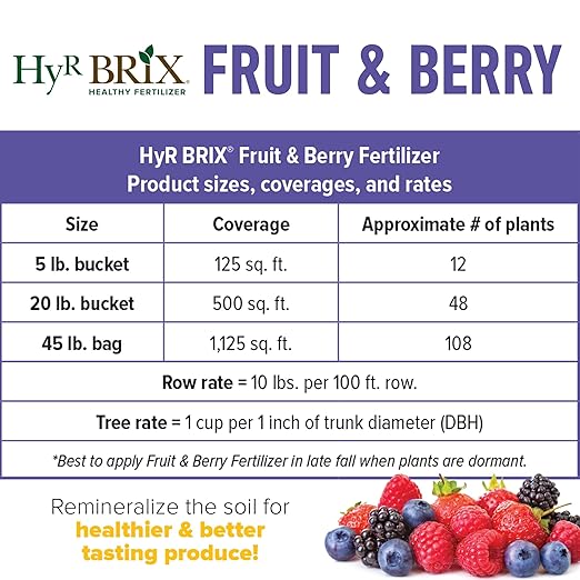 HyR BRIX Slow-Release 6-8-9 Fruit &amp Berry Fertilizer 45lb Bag - Plant Food with Calcium &amp Sulfur - Essential Micronutrients for Better-Tasting Fruit &amp Higher Yields