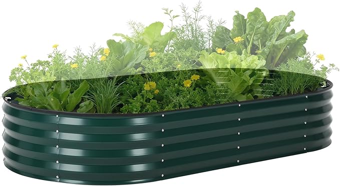 IDEALHOUSE Raised Garden Bed Large Oval Kit with Cover Zippered Screen DoorsOutdoor Galvanized Steel Planter Raised Box with Greenhousefor Indoor Outdoor GardeningFlowersVegetables(6x3x1ftGreen)