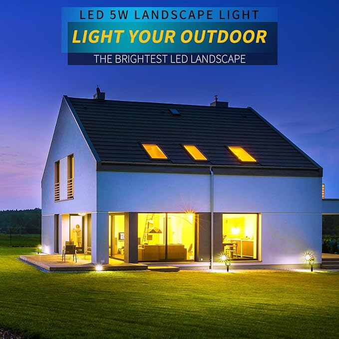 LED Landscape Lights5W 120V AC Outdoor Pathway Garden Yard SpotlightIP65 Waterproof Garden Flood LightOutdoor Spotlight with StakeUL Cord 5-ft with Plug (Pack of 2 Daylight White)