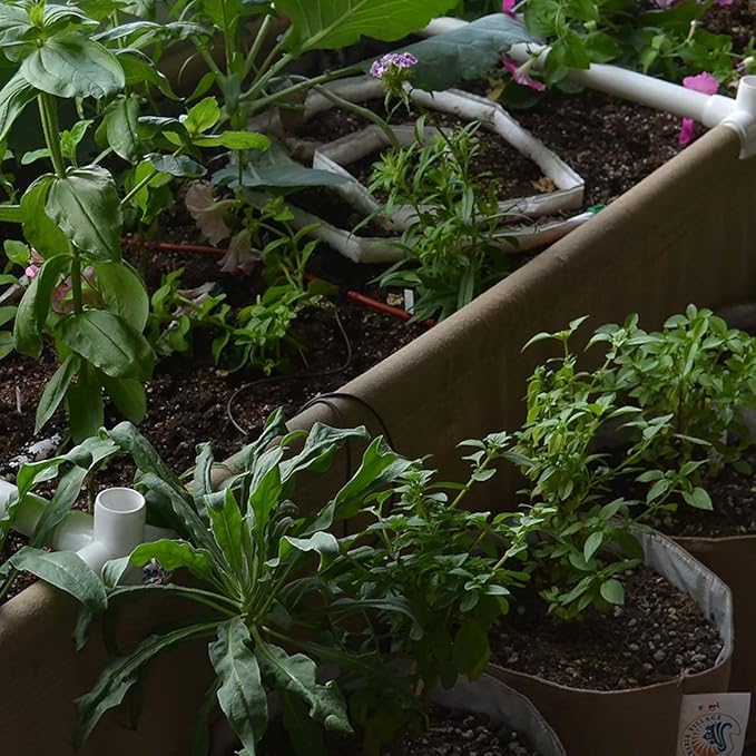 Grassroots Fabric Pots 4' x 4' Living Soil Raised Bed with Double Trellis Fittings and Blumat Irrigation Kit